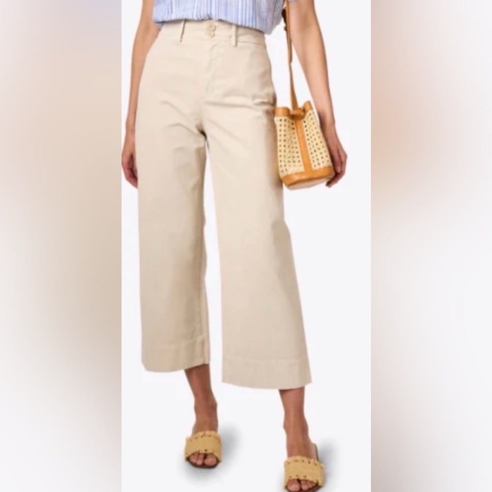 Apiece Apart Merida High Waist Wide Leg Crop Pants Khaki Cotton Size 6 | Minimal